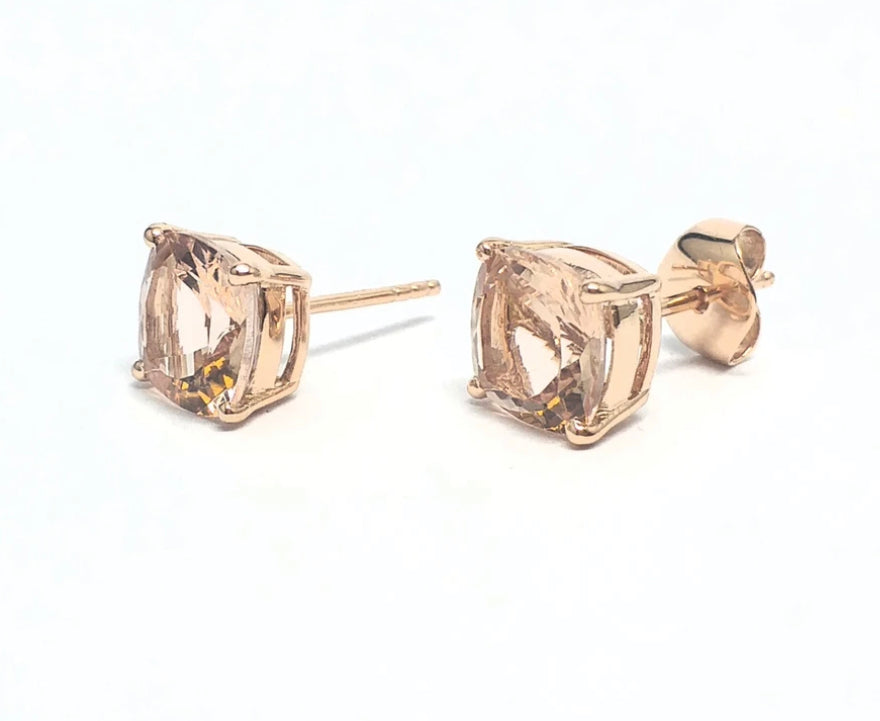 Cushion Cut Morganite Studs