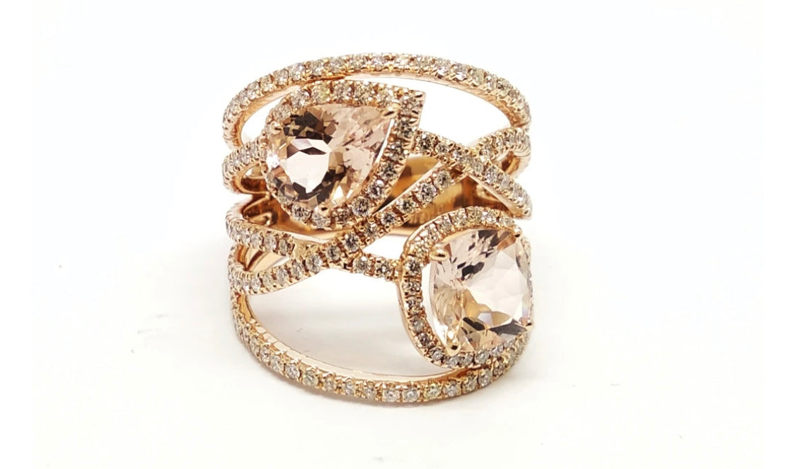 Cushion Cut Morganite and Diamond Ring