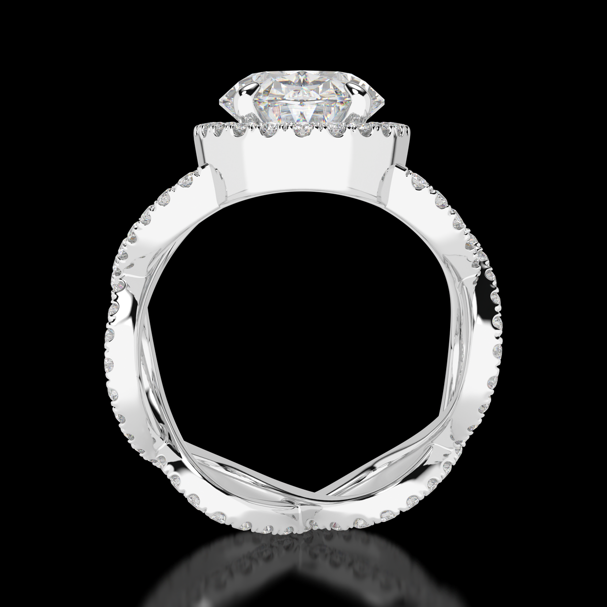 Twisted shank oval diamond engagement ring detail