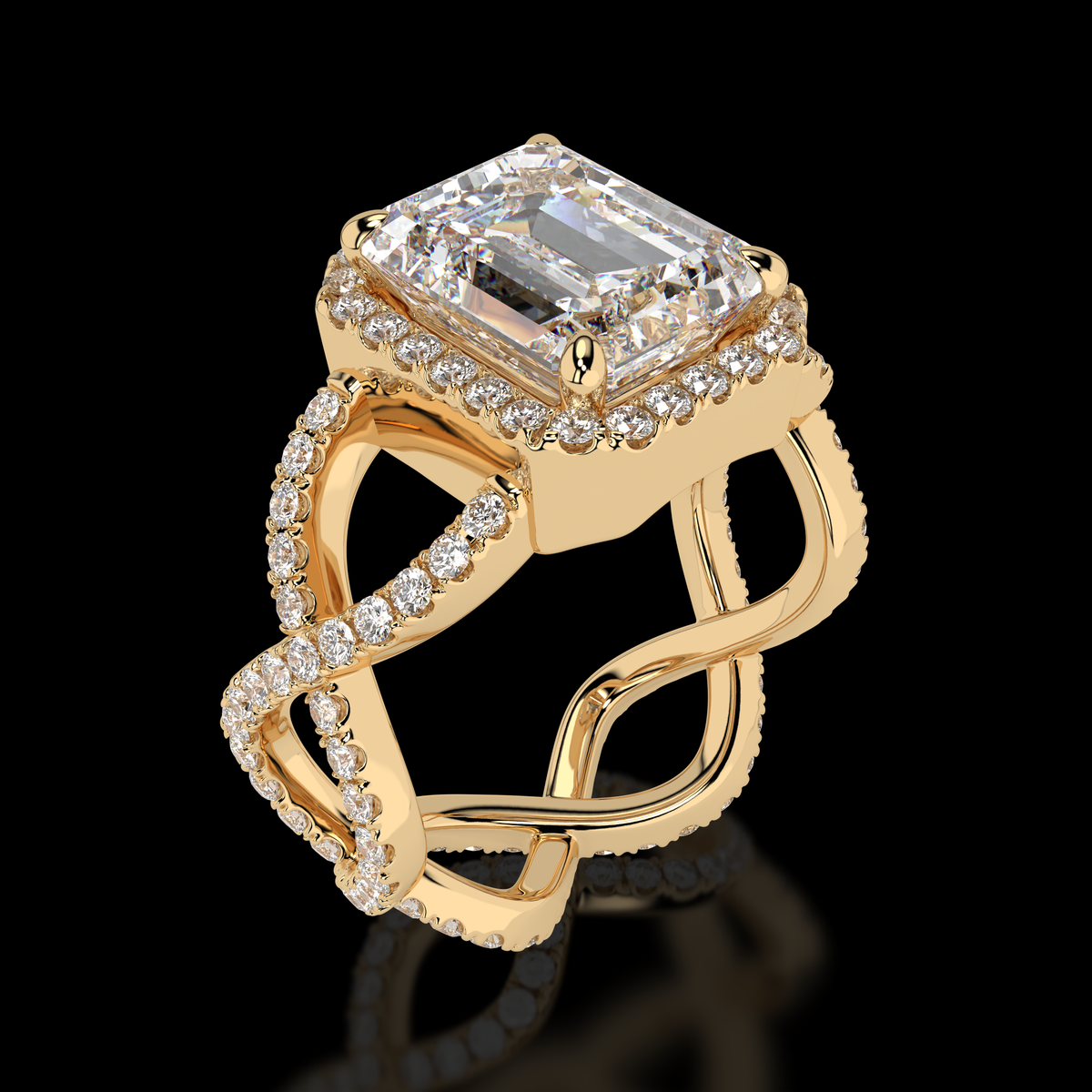Aurora emerald cut diamond engagement ring side view