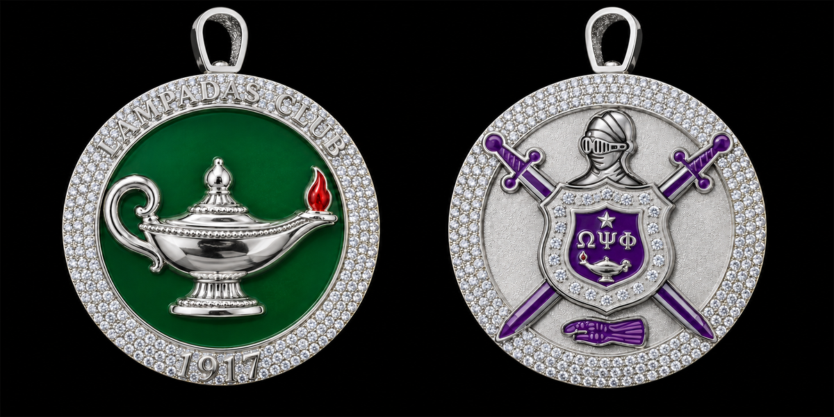 Lampadas Club Pendant White Gold Plated front and reverse