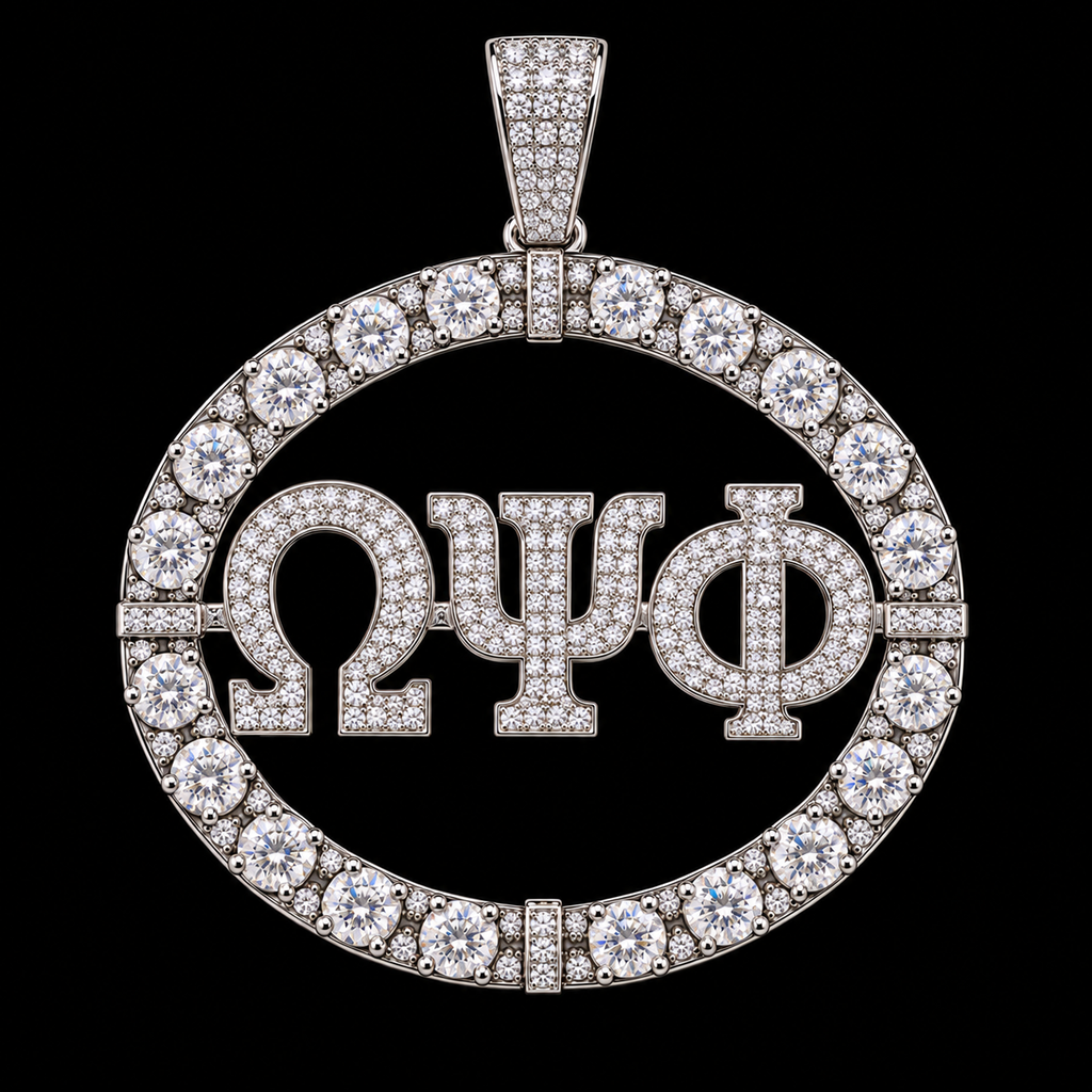 Omega Psi Phi twenty diamond pendant white gold color