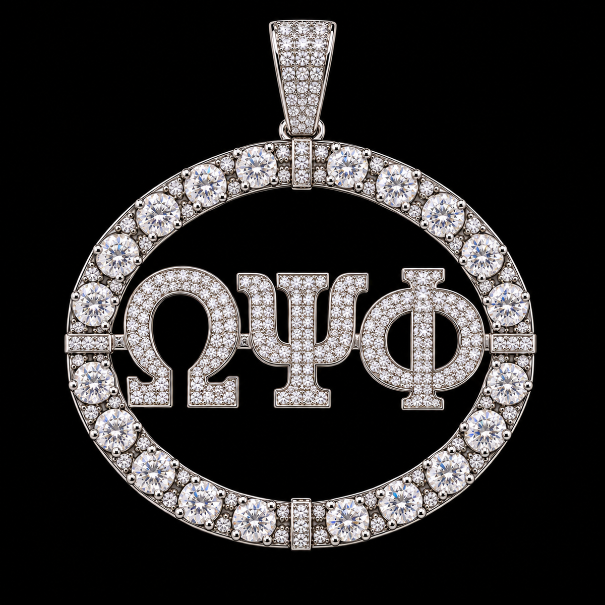 Omega Psi Phi twenty diamond pendant white gold color