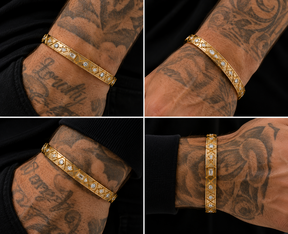Shattered Dreams geometric diamond bracelet worn