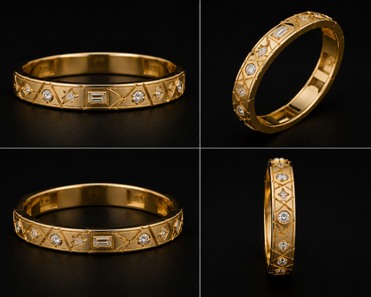 Shattered Dreams geometric diamond bracelet studio views