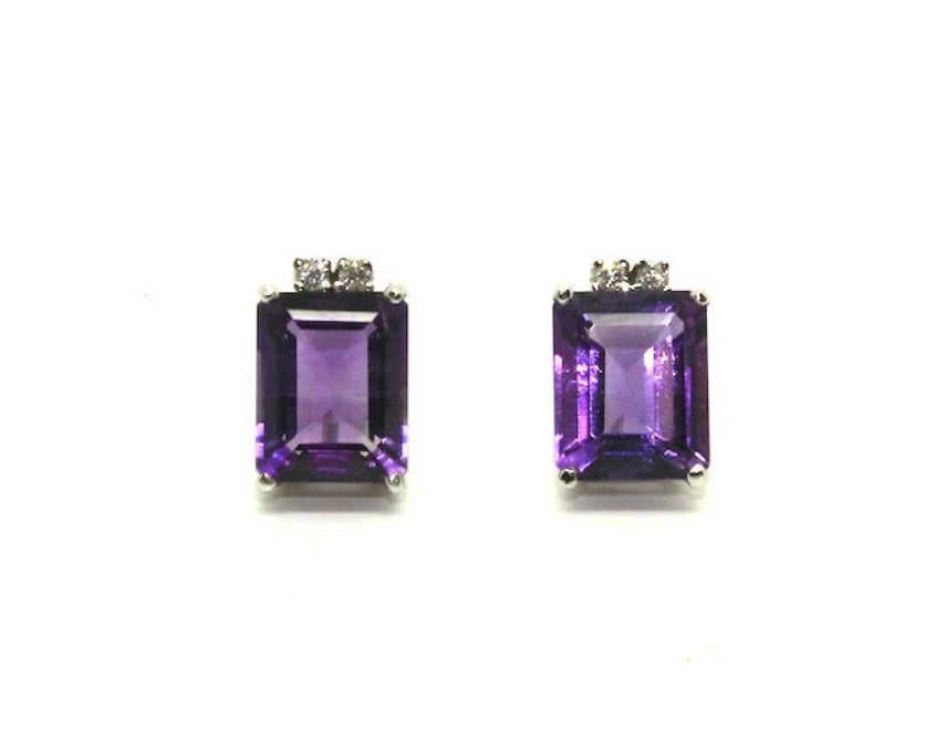Amethyst and Diamond Stud Earrings