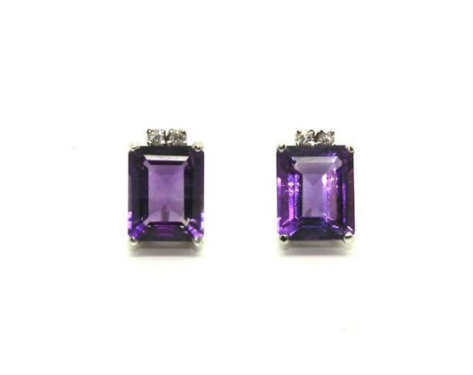 Amethyst and Diamond Stud Earrings