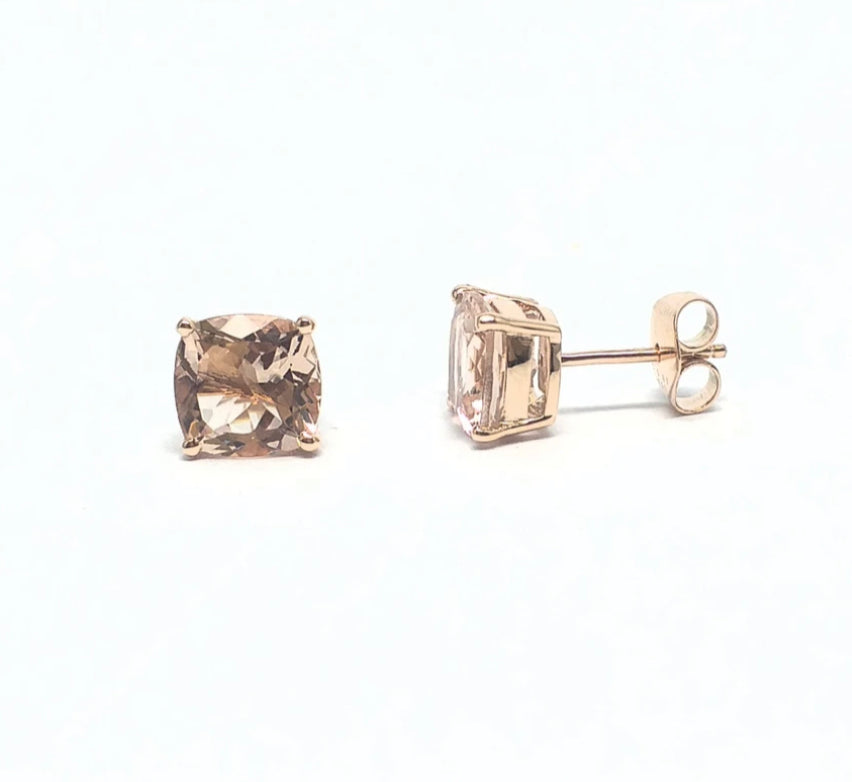 Cushion Cut Morganite Studs