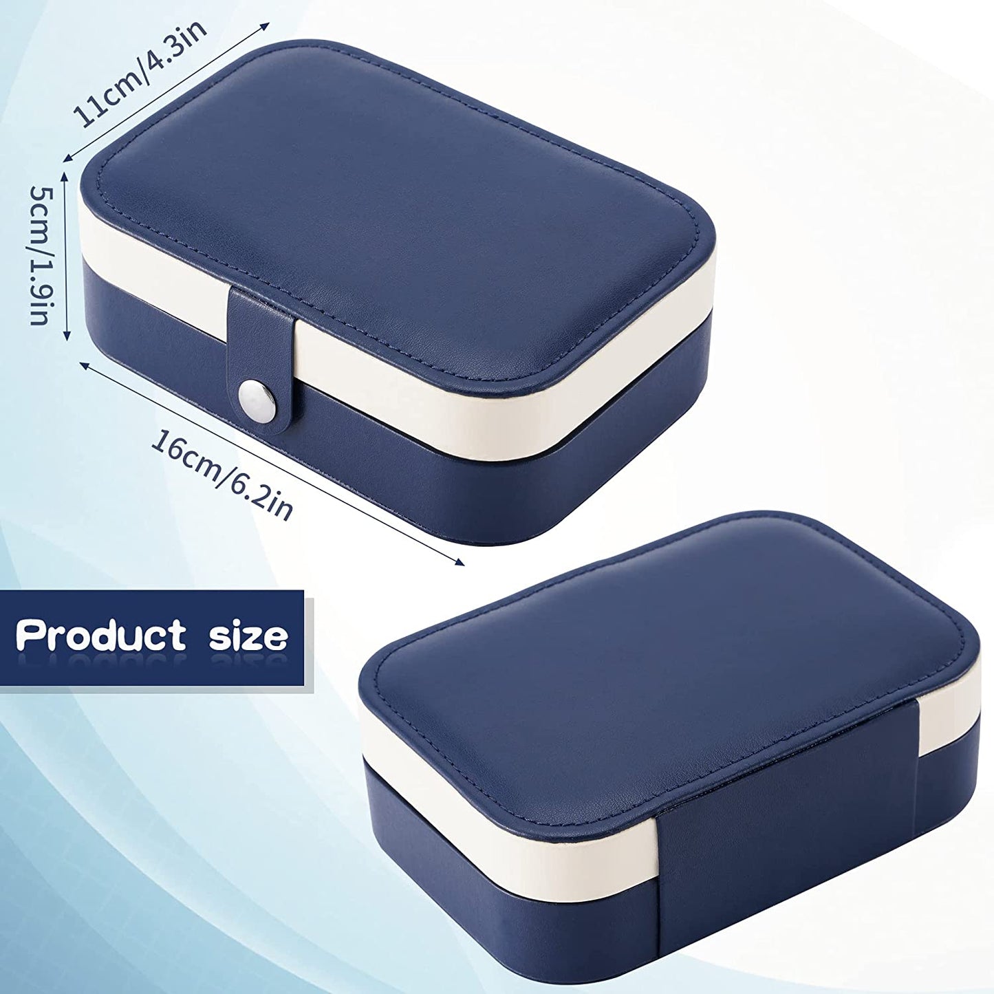 Travel Jewelry Box, PU Leather Small Jewelry Organizer for Women Girls, Double Layer Portable Mini Travel Case Display Storage Holder Boxes for Stud Earrings, Rings,Necklaces,Bracelets (Dark Blue)